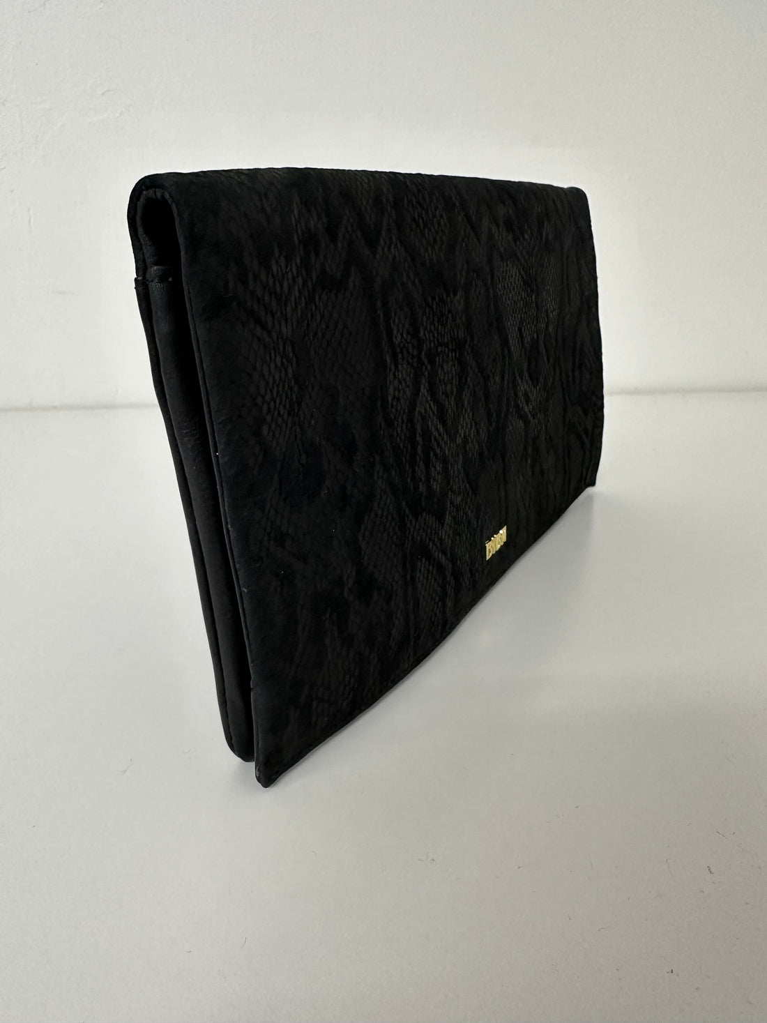 Biba Black Leather Animal Print Envelope Clutch Bag