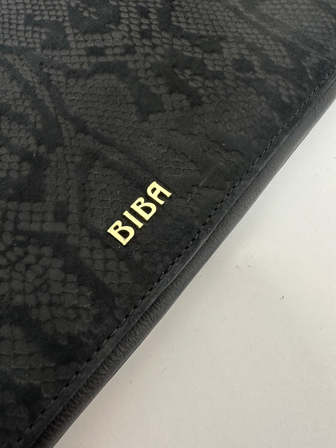 Biba Black Leather Animal Print Envelope Clutch Bag