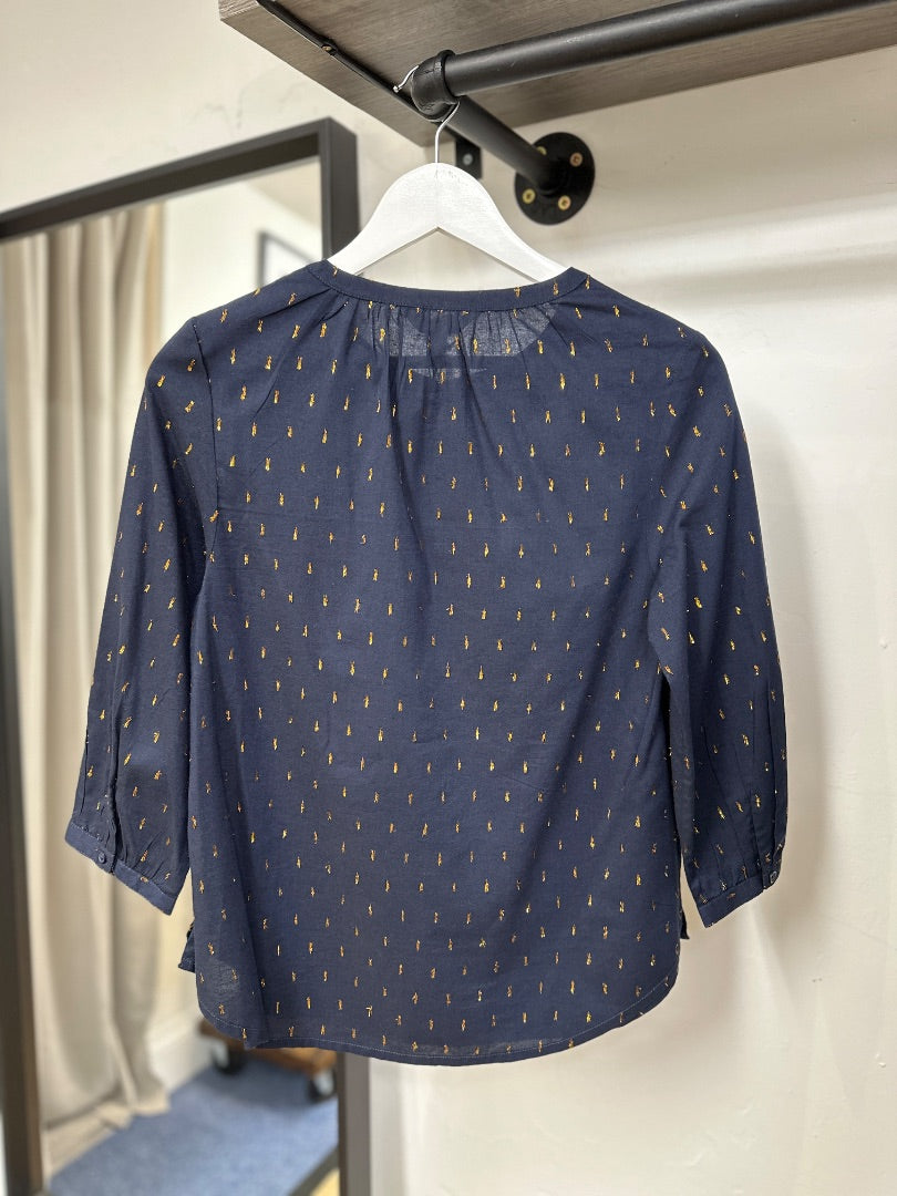 Seasalt Navy Gold Blouse - Size 8