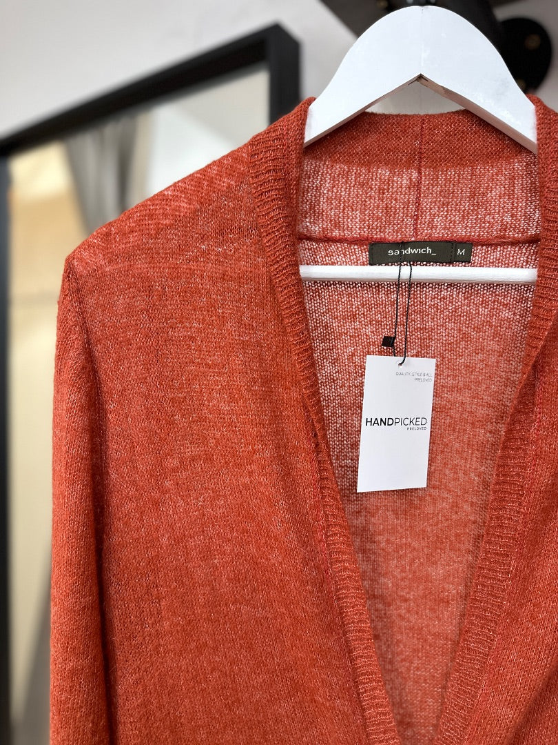 Sandwich Rust Orange Longline Mohair Blend Cardigan - Size M