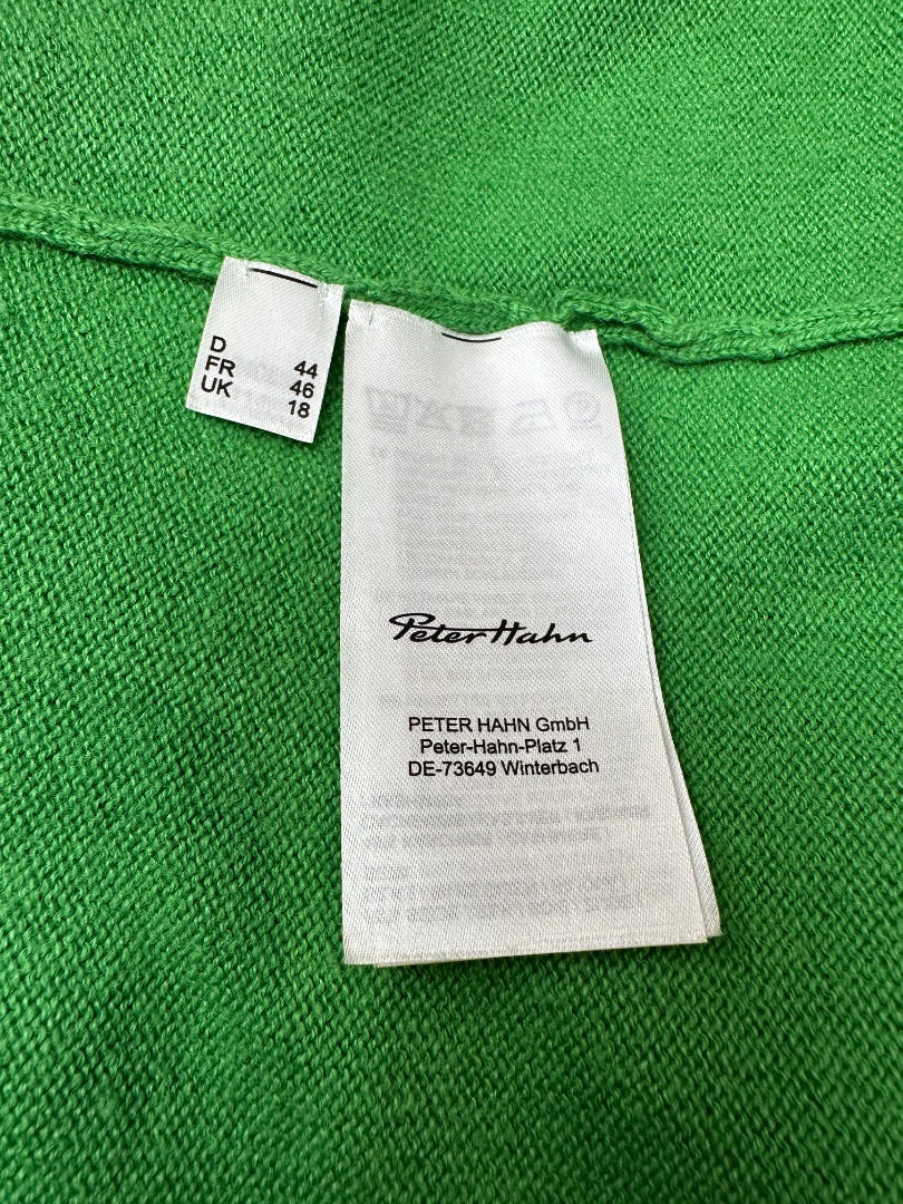 Peter Hahn Green Open Longline Cashmere Silk Cardigan - Size 18