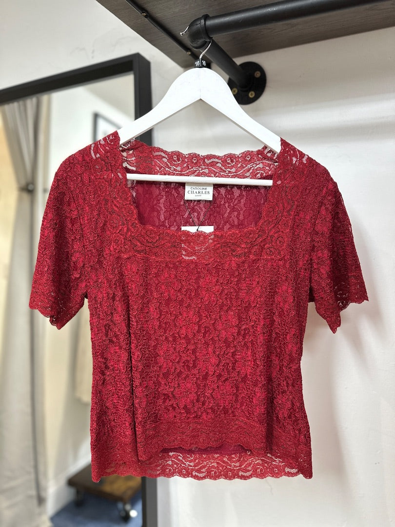 Caroline Charles Red Lace Top - Size 16