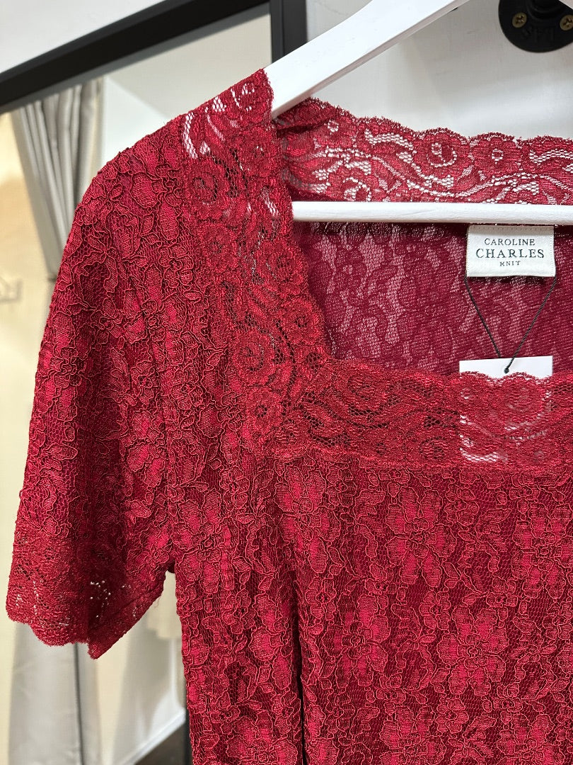 Caroline Charles Red Lace Top - Size 16