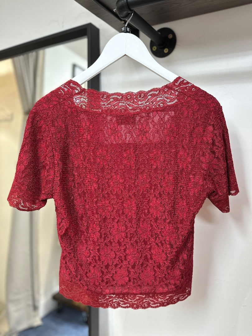 Caroline Charles Red Lace Top - Size 16