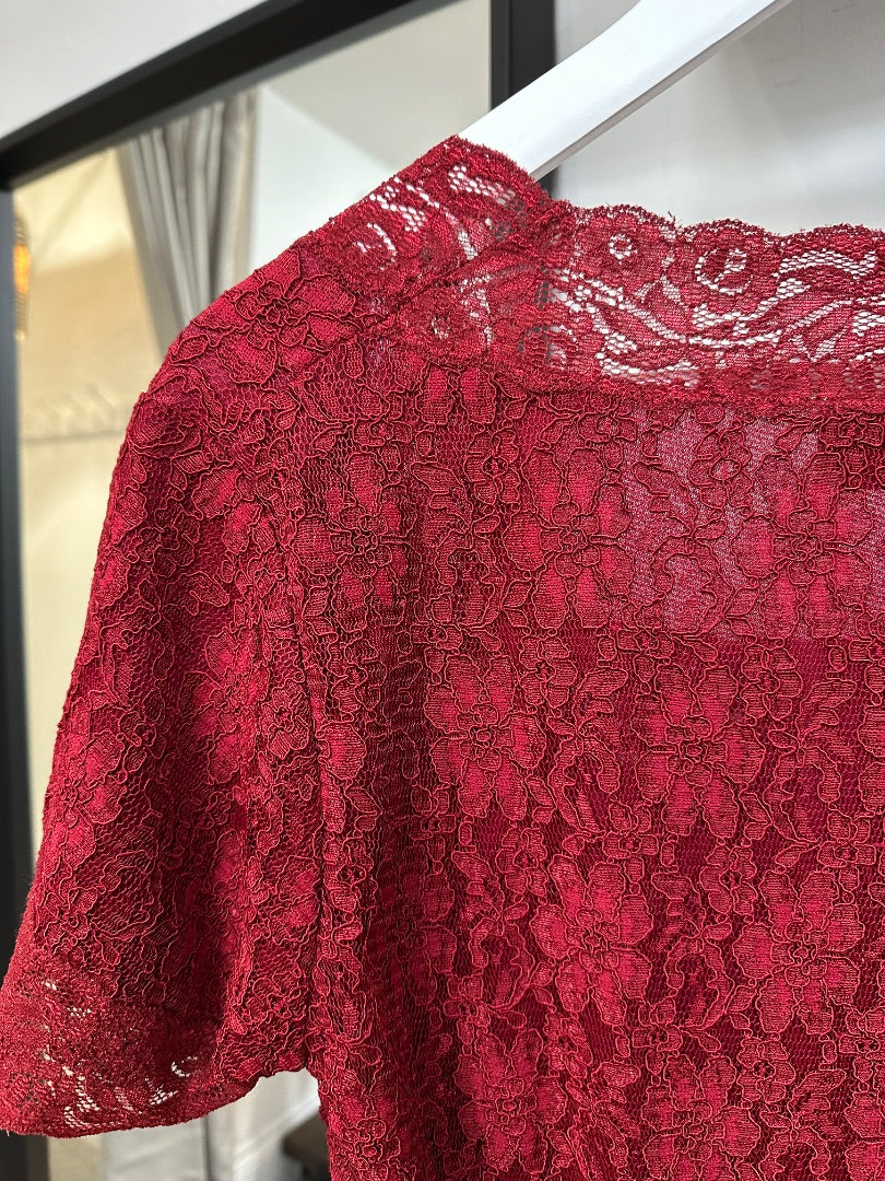 Caroline Charles Red Lace Top - Size 16