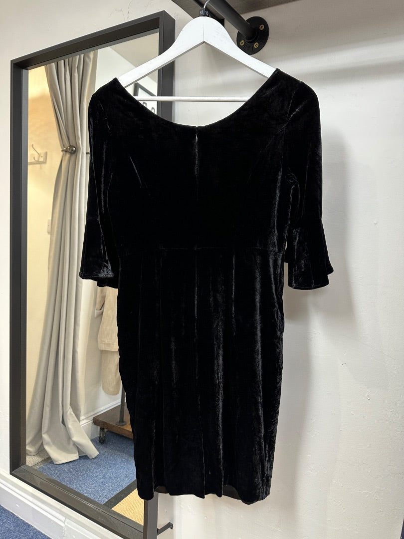 Boden Black Velvet Flared Cuff Occasion Dress - Size 10p