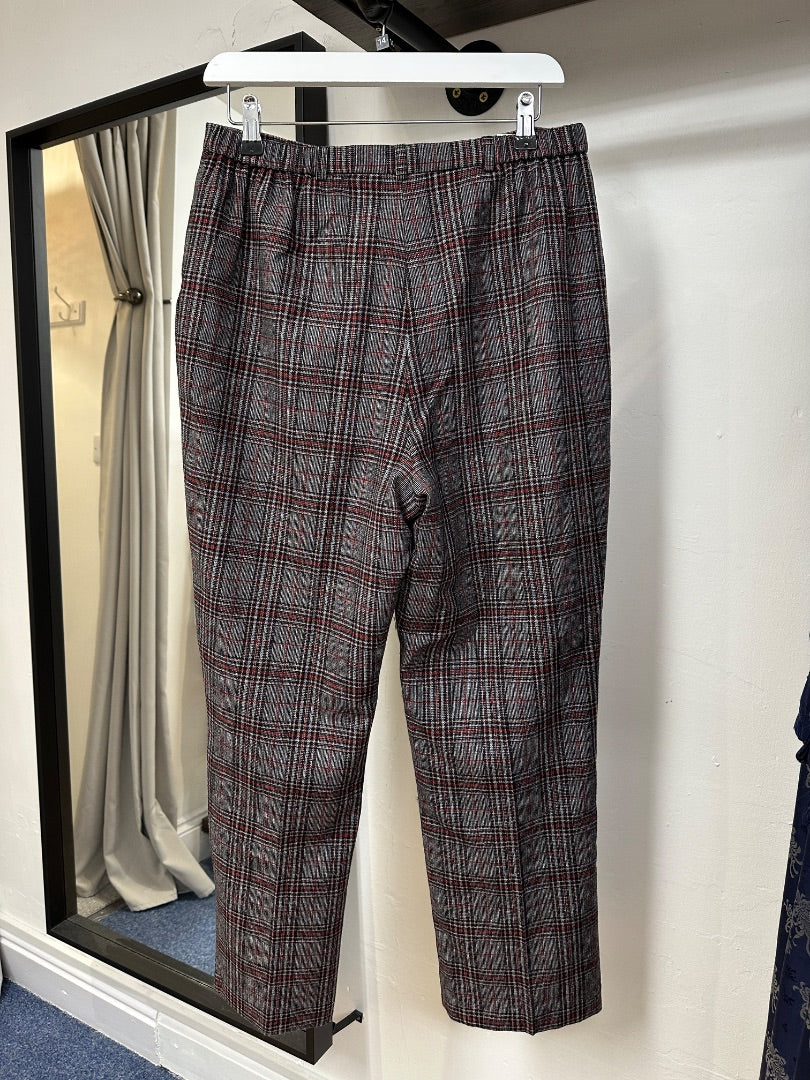 Cotwold Collection Grey Red Checked Wool Blend Tapered Trousers - Size 14