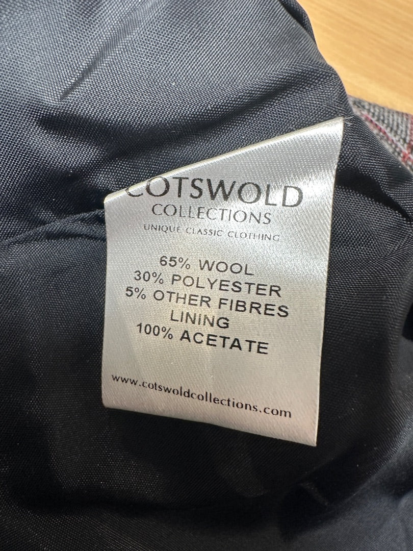 Cotwold Collection Grey Red Checked Wool Blend Tapered Trousers - Size 14