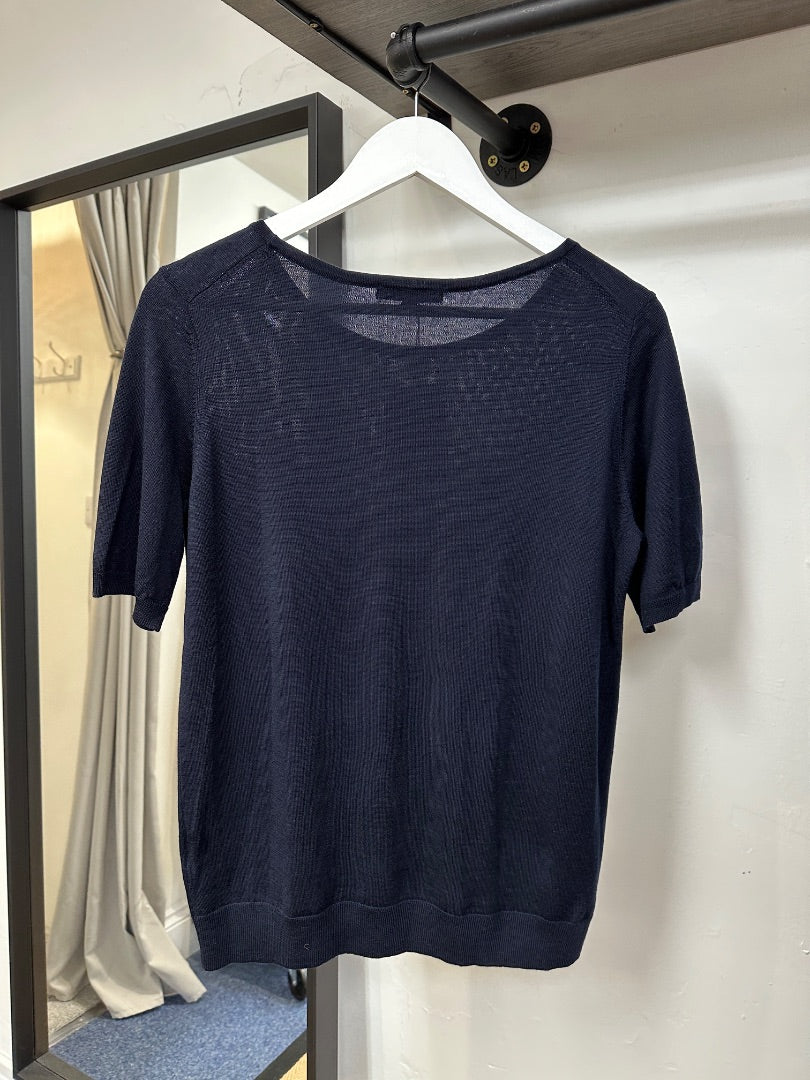 Uniqlo Navy Blue Short Sleeve Wool Fine Knit Top - Size L