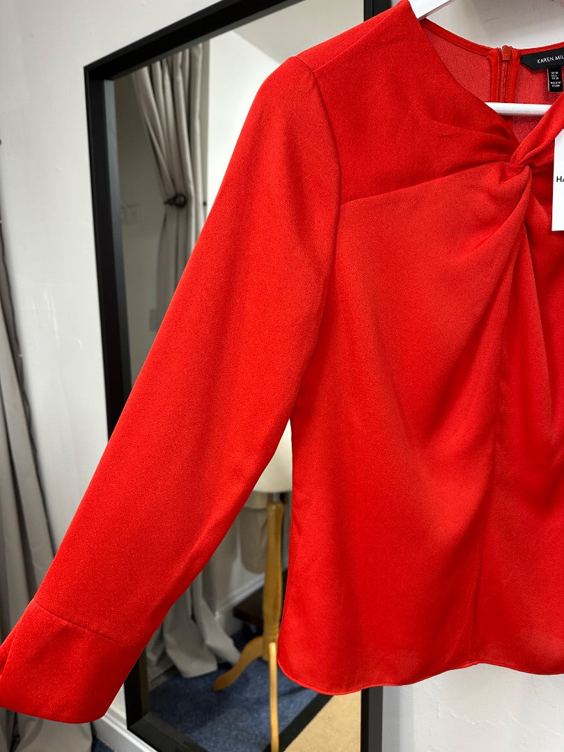 Karen Millen Red Twist Front Long Sleeve Top - Size 10