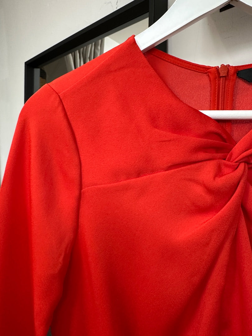 Karen Millen Red Twist Front Long Sleeve Top - Size 10