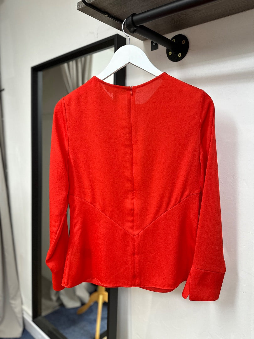 Karen Millen Red Twist Front Long Sleeve Top - Size 10