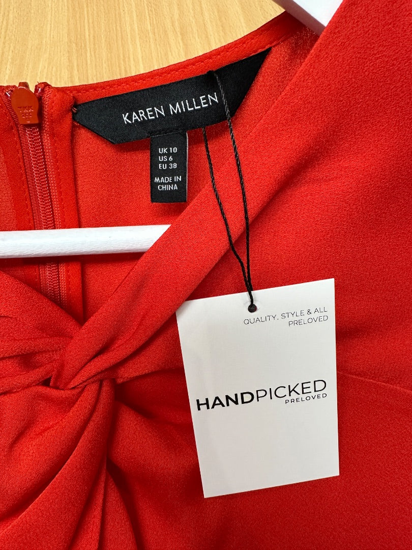 Karen Millen Red Twist Front Long Sleeve Top - Size 10