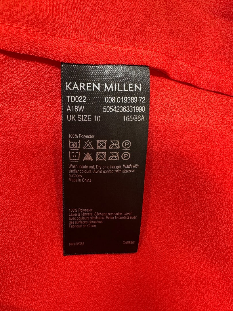 Karen Millen Red Twist Front Long Sleeve Top - Size 10