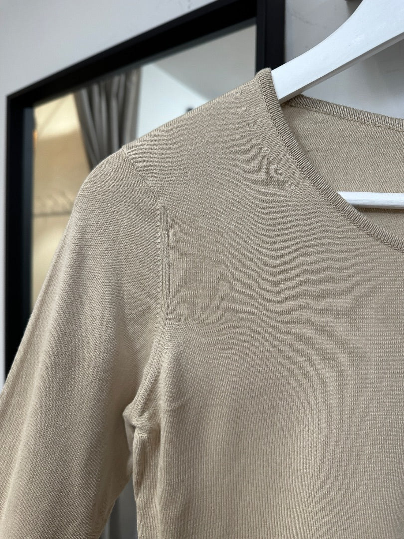 Jaeger Beige Basic Cotton Long Sleeve Top - Size S