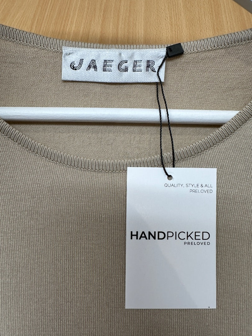 Jaeger Beige Basic Cotton Long Sleeve Top - Size S