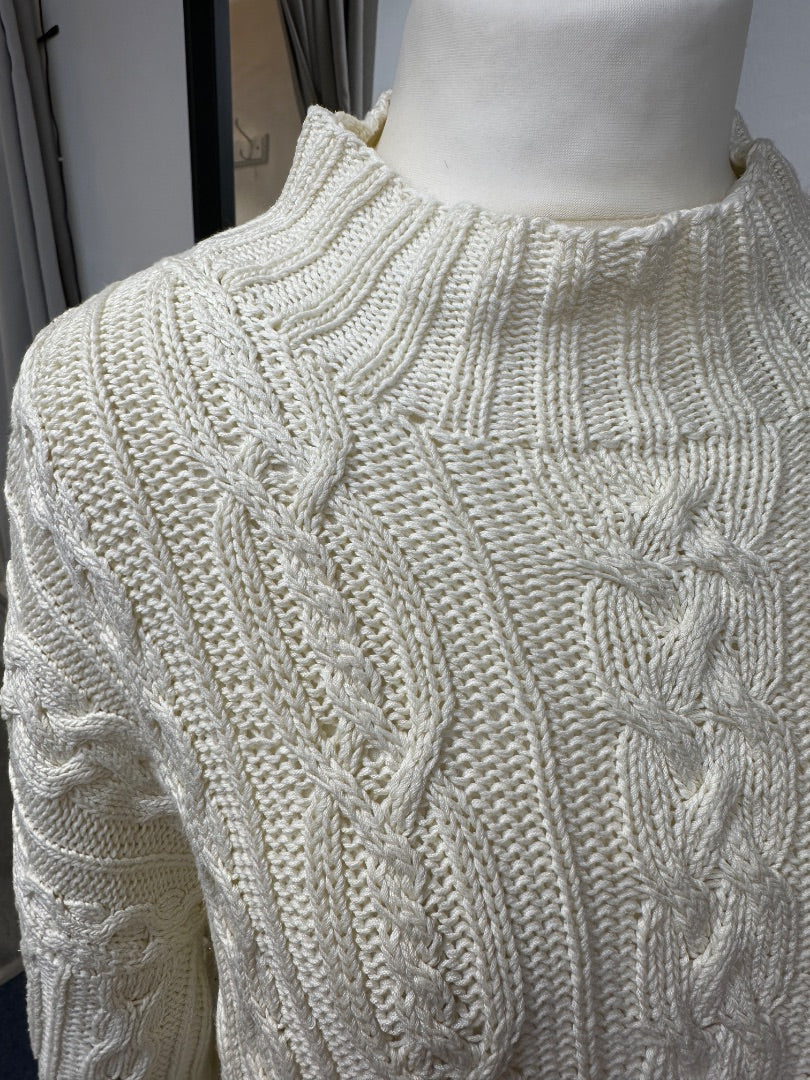 Jaeger Cream Cable Knit Vintage Longline Jumper - Size XL