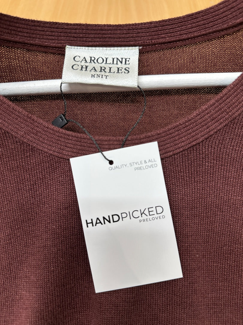 Caroline Charles Burgundy Cotton Blend Fine Knit Jumper - Size 14