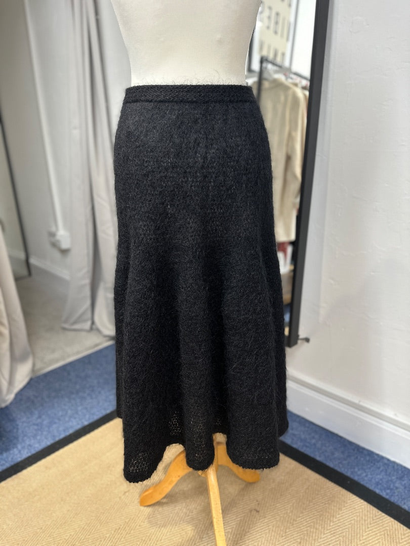 Aquascutum Black Mohair Midi Knit Skirt - Size 10