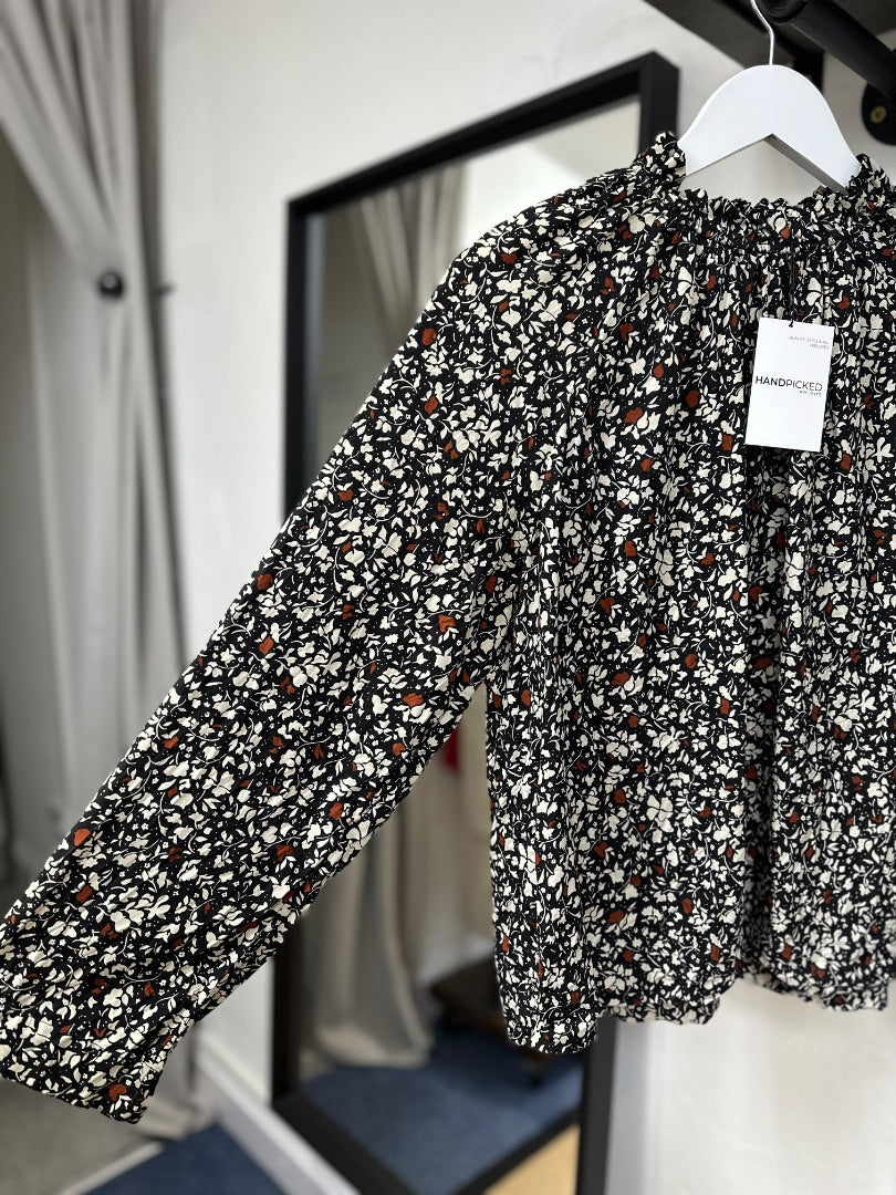 Toast Black Floral Silk High Neck Blouse - Size 12