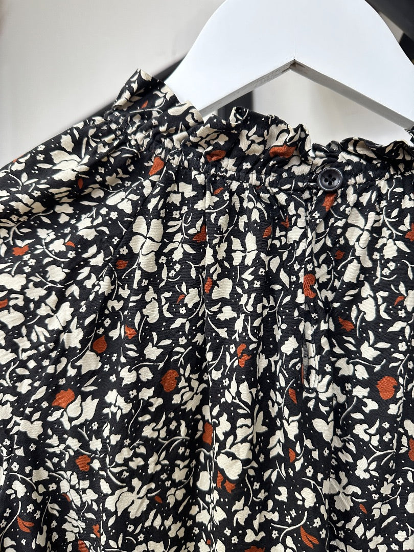 Toast Black Floral Silk High Neck Blouse - Size 12