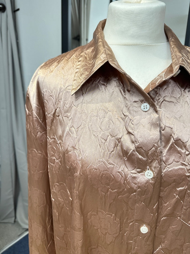 Acne Studio Rose Gold Embossed Satin Oversized Shirt - Size 10