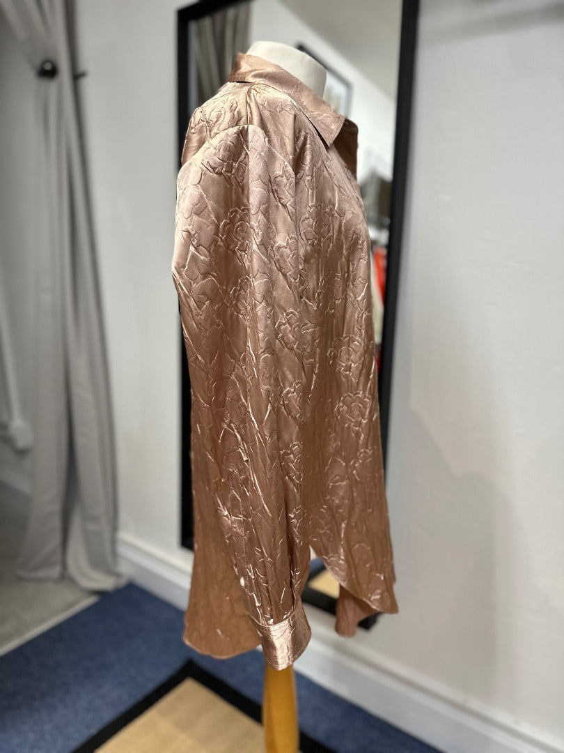 Acne Studio Rose Gold Embossed Satin Oversized Shirt - Size 10