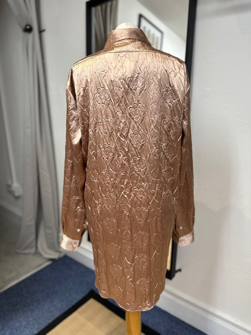 Acne Studio Rose Gold Embossed Satin Oversized Shirt - Size 10