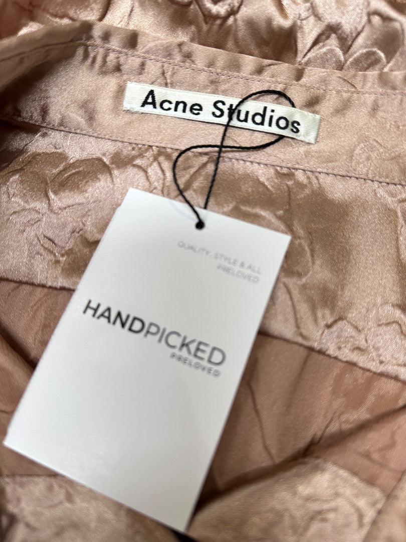 Acne Studio Rose Gold Embossed Satin Oversized Shirt - Size 10