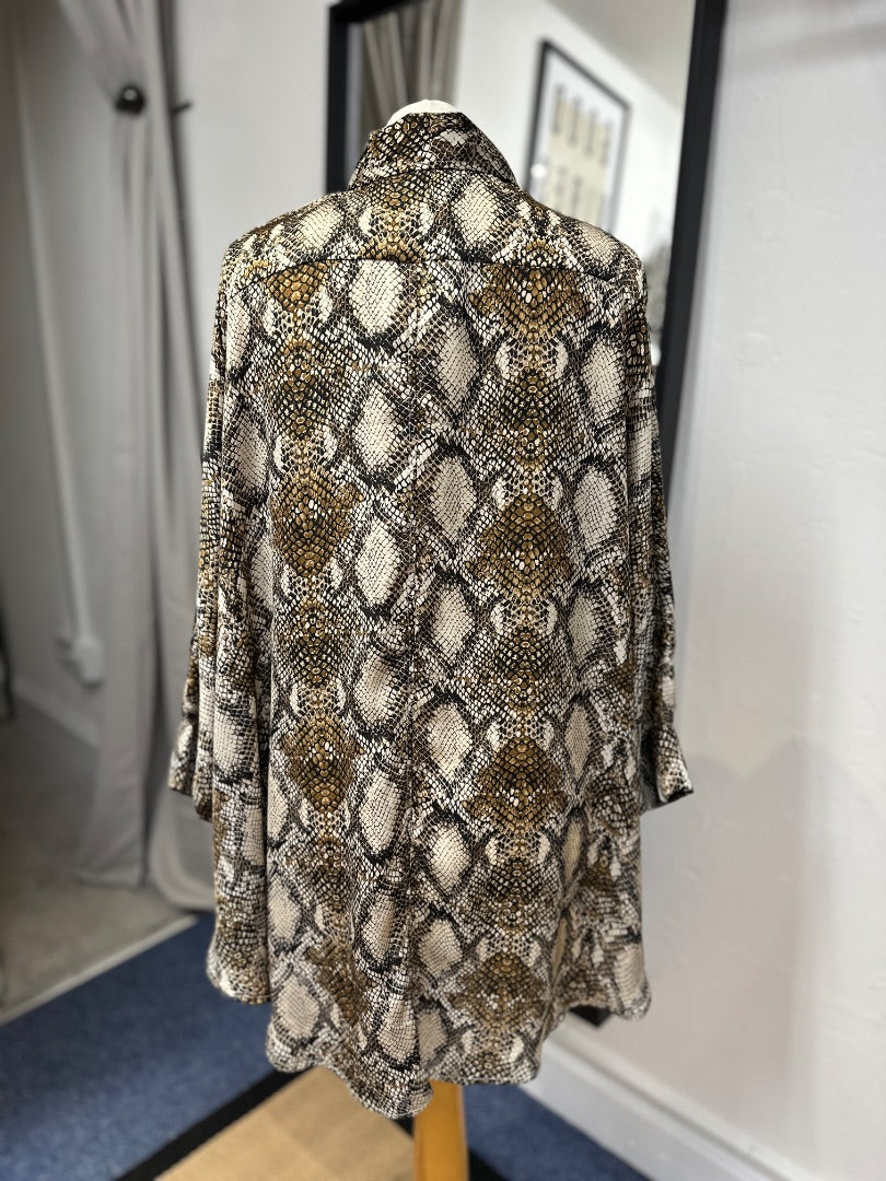 Alembika Brown Beige Oversized Batwing Satin Snake Print Shirt - Size XS (UK 8-10)