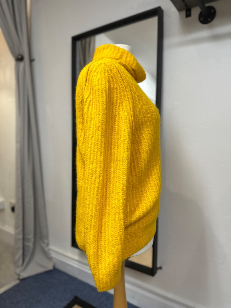 Oui Yellow Ribbed Roll Neck Jumper - Size 16