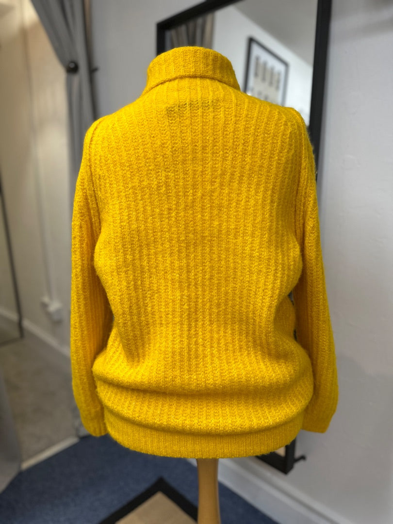 Oui Yellow Ribbed Roll Neck Jumper - Size 16