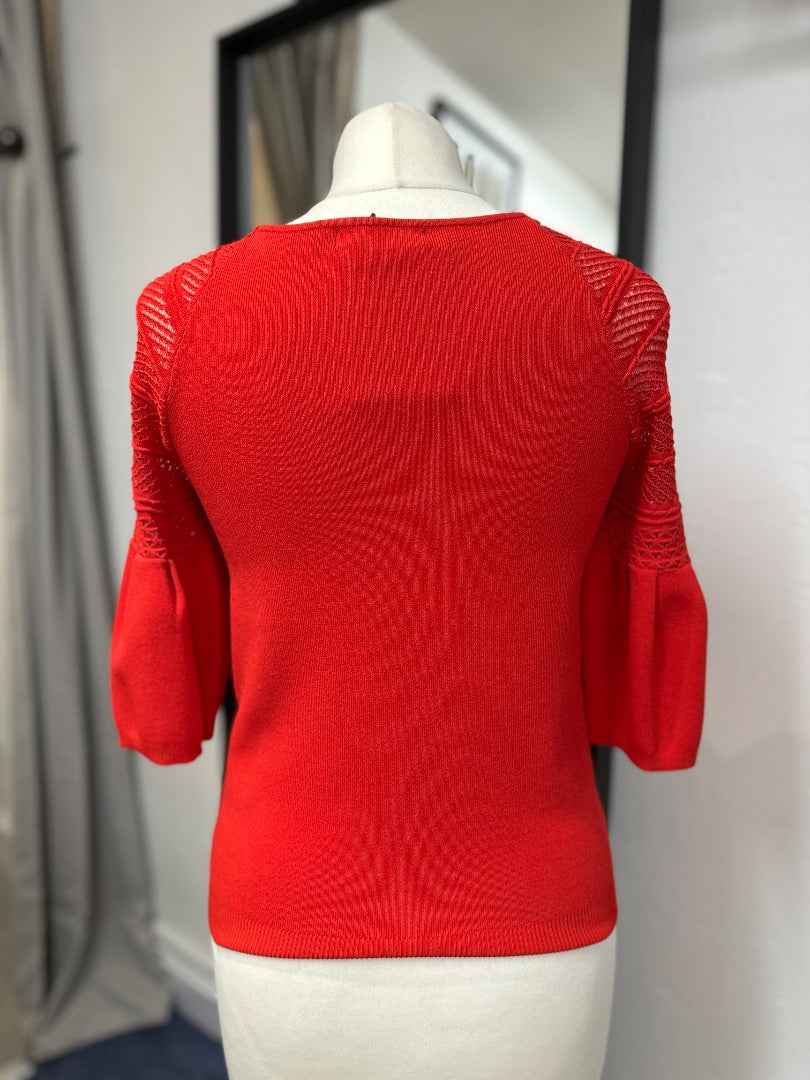 Karen Millen Red Puff Sleeve Fine Knit Jumper - Size XS