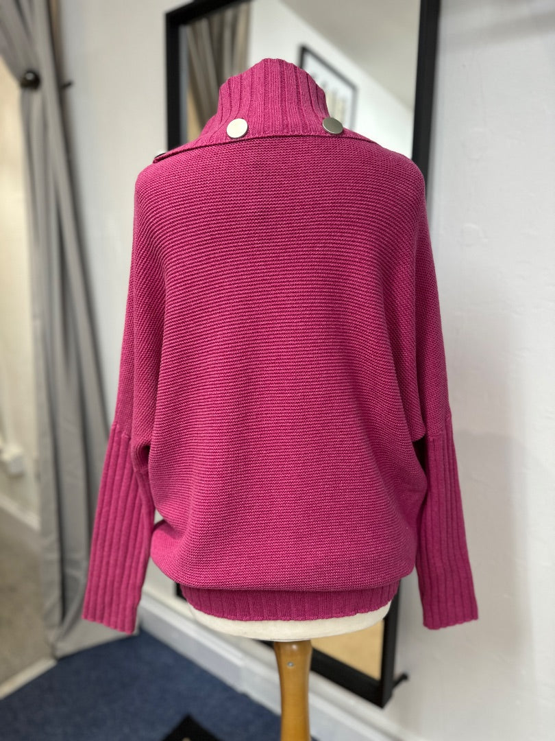 Marble Pink Roll Neck Button Batwing Sleeve Jumper - Size 14