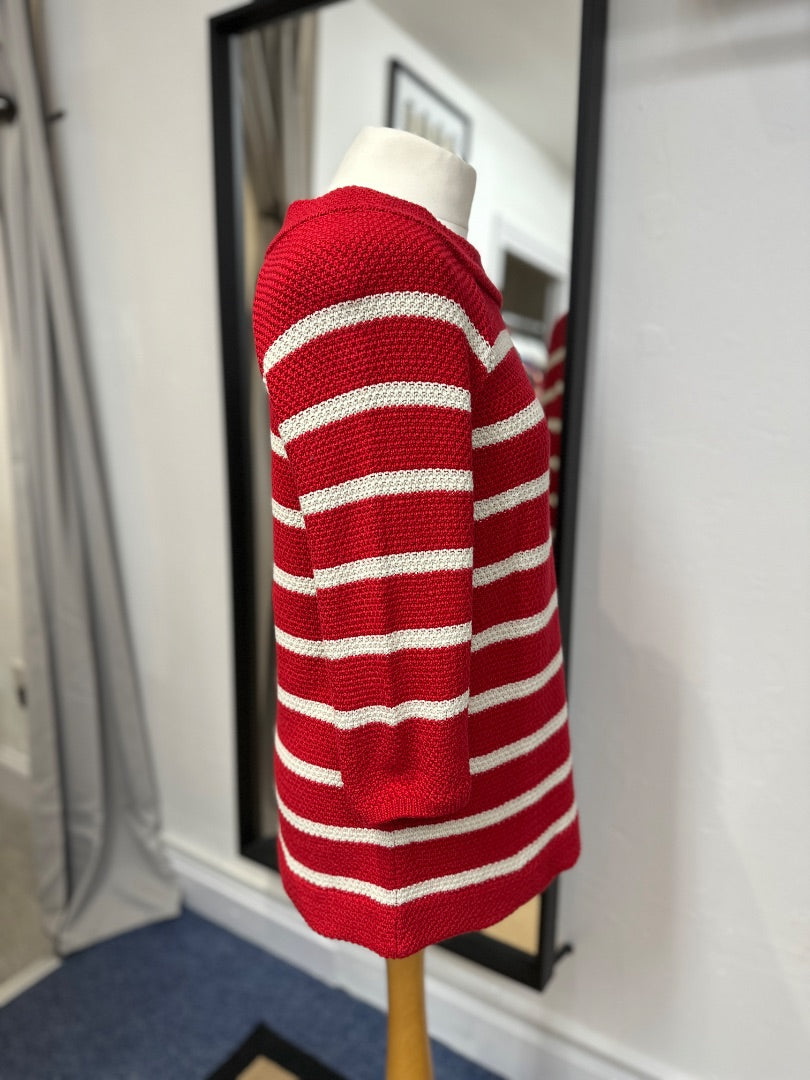 Per Una Red White Striped Cotton Blend Jumper - Size 12