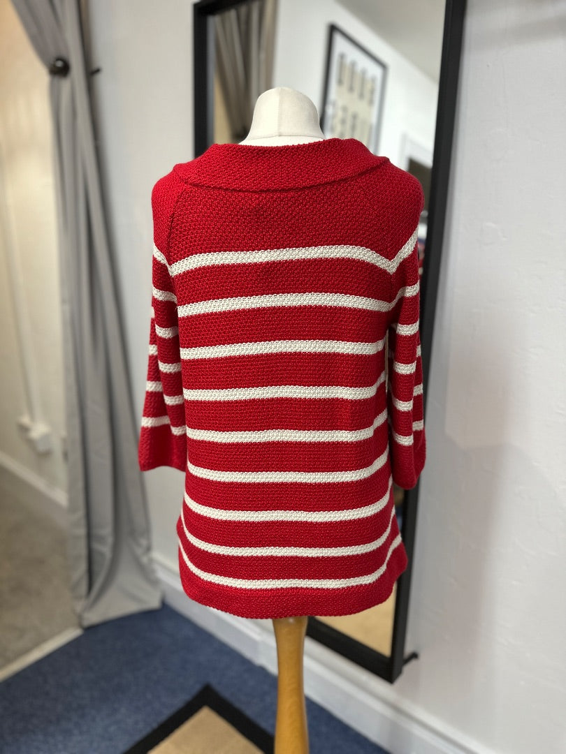 Per Una Red White Striped Cotton Blend Jumper - Size 12