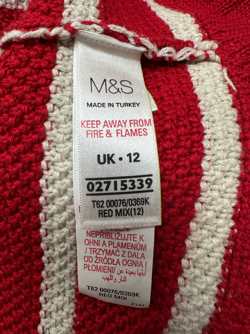 Per Una Red White Striped Cotton Blend Jumper - Size 12