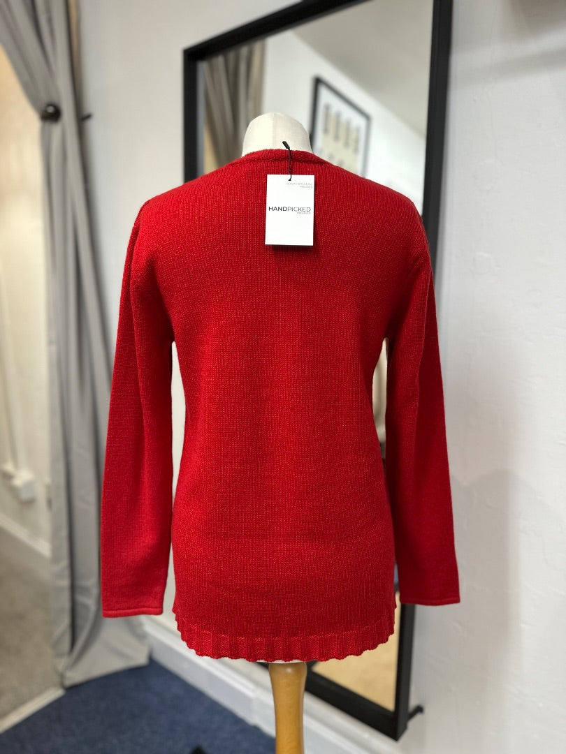 The Cashmere Centre Red Cable Knit V-Neck Cashmere Jumper - Size S