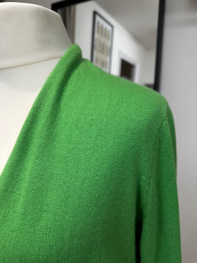 Peter Hahn Green Open Longline Cashmere Silk Cardigan - Size 18