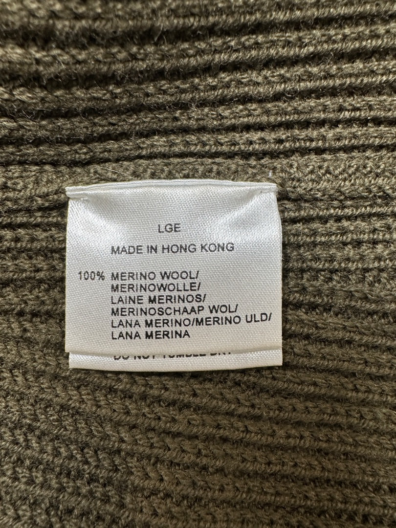 Jaeger Khaki Ribbed High Funnel Neck Merino Jumper - Size L