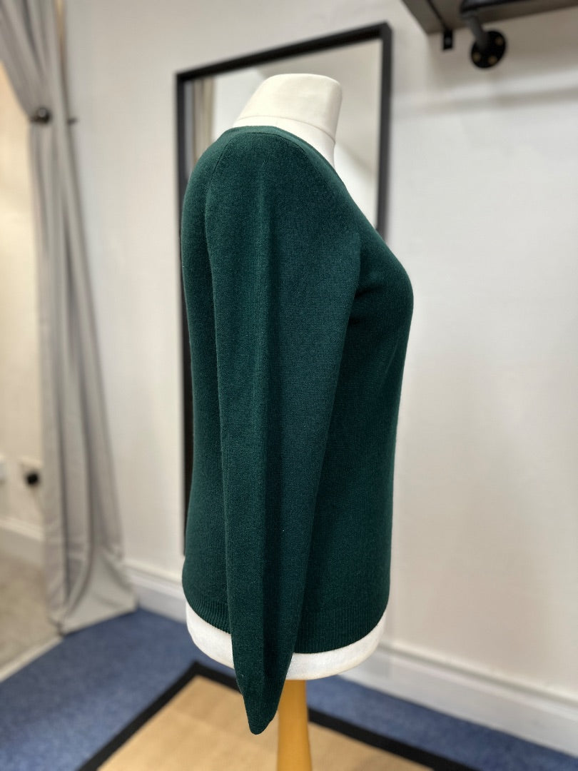 Marks & Spencer Green Cashmere Fine Knit Round Neck Jumper - Size 16