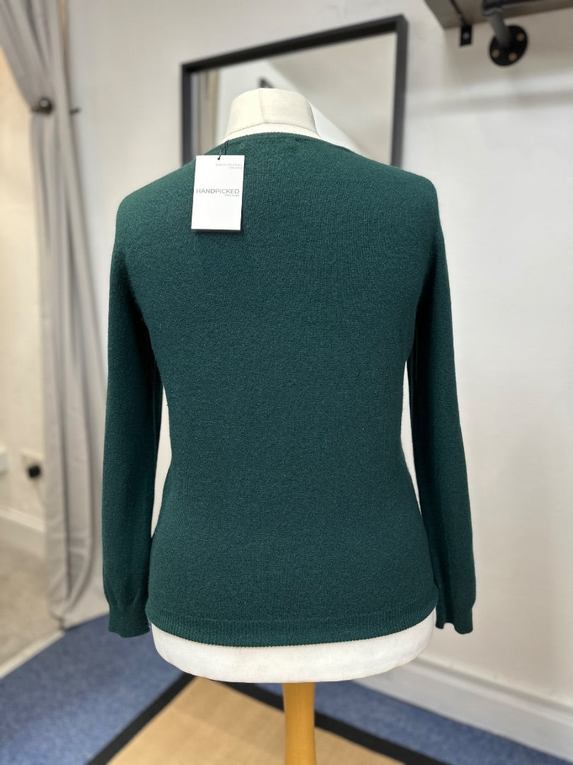 Marks & Spencer Green Cashmere Fine Knit Round Neck Jumper - Size 16