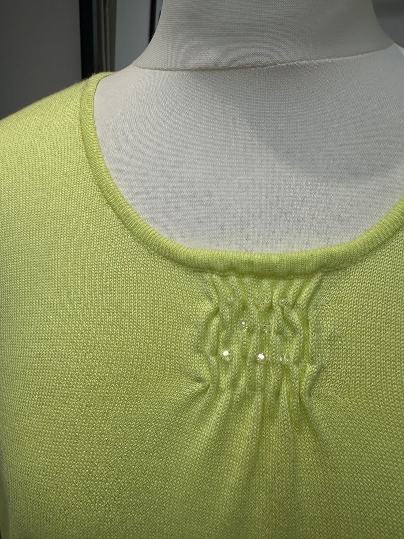 Lucia x Swarovski Lime Green Fine Knit Cotton Blend Jumper - Size M