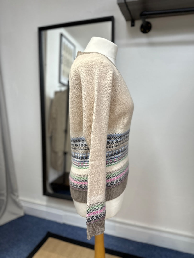 Eribé Beige Wool Angora Fairisle Jumper - Size S