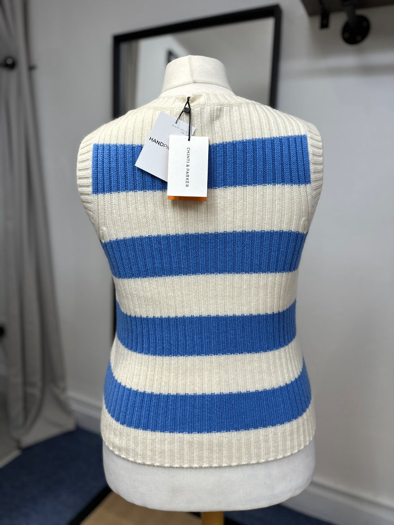 Chinti & Parker Blue Cream Wool Cashmere Vest Jumper - Size L