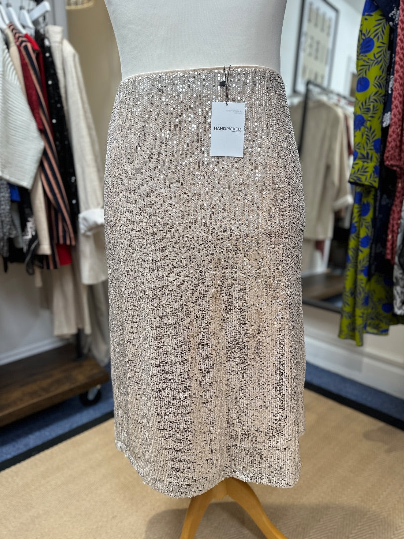 Oui Silver Bronze Sequin Midi Skirt - Size 14-16