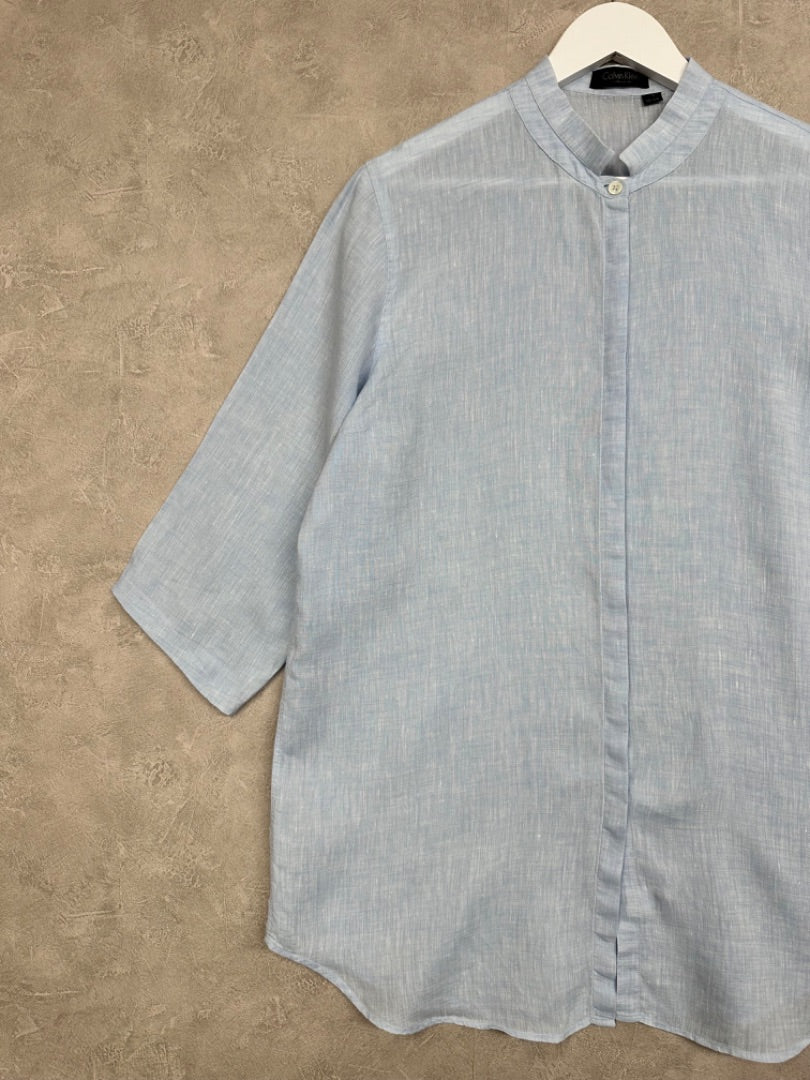 Calvin Klein Light Blue Linen Blouse - Size 10