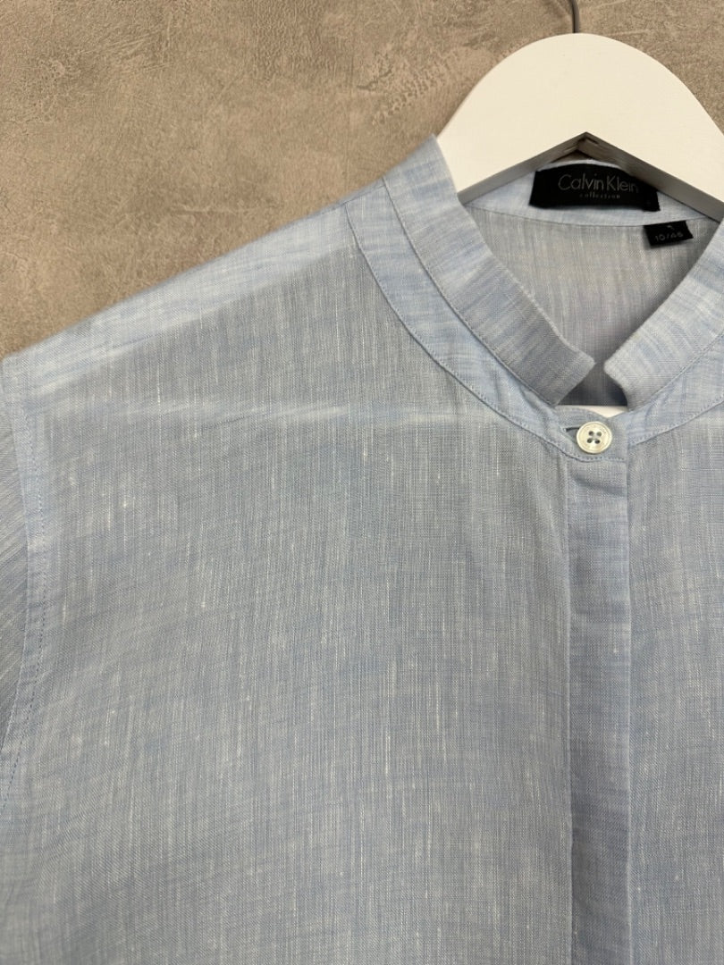 Calvin Klein Light Blue Linen Blouse - Size 10