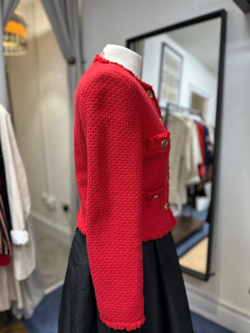 Mango Red Boucle Jacket - Size UK 8-10