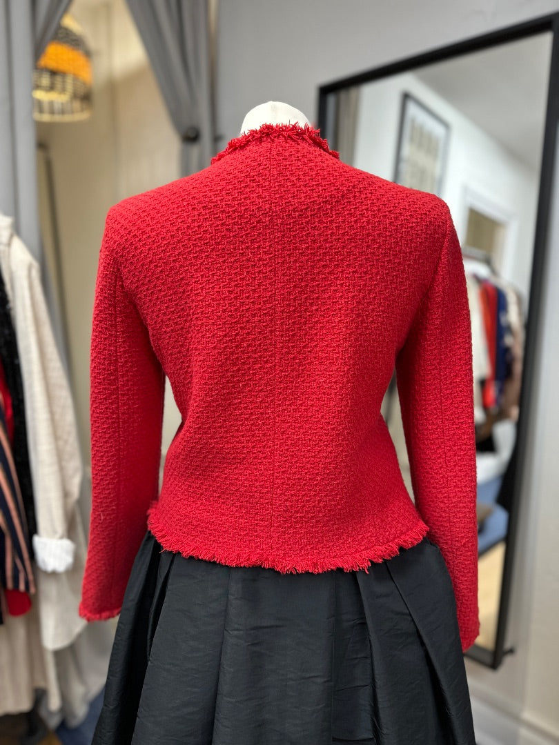 Mango Red Boucle Jacket - Size UK 8-10